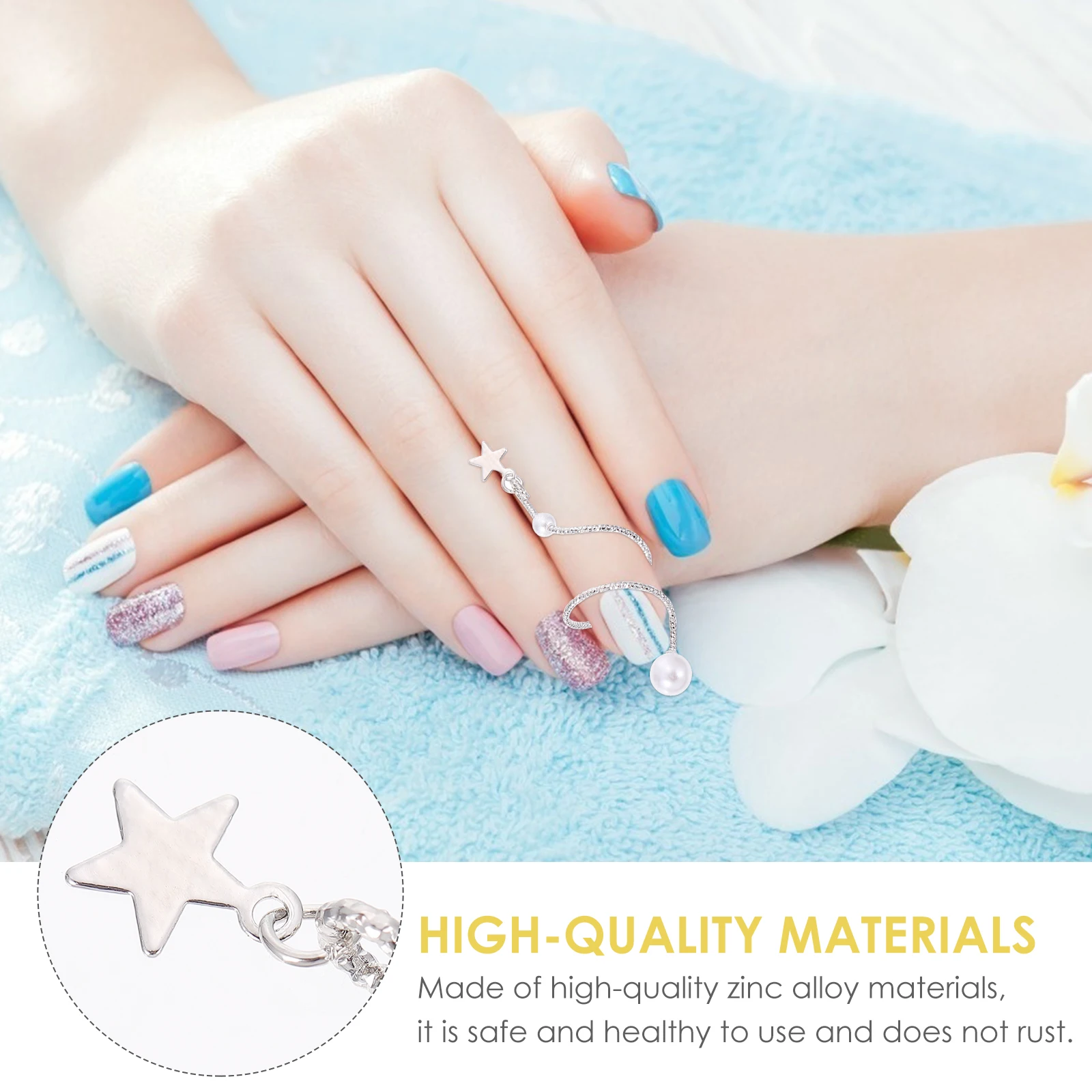 

3pcs Pearl Ring Chain Studs Nail Art Decoration DIY Manicure Jewelry Women Accessories Bright Color Creative Modeling Natural