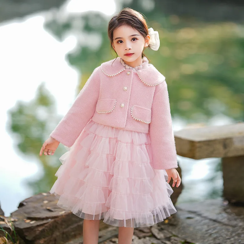 

Girls' Sweater Dress Autumn Winter Baby Stylish Base Knitted Fleece Princess Puffy Cake Dress