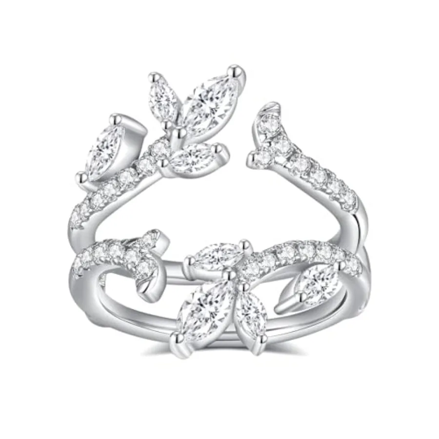 

Moissanite Ring Enhancer for Women Curved Wedding Band Guard Ring 925 Sterling Silver 18K White Gold Plated 1.88CTTW Marquise C