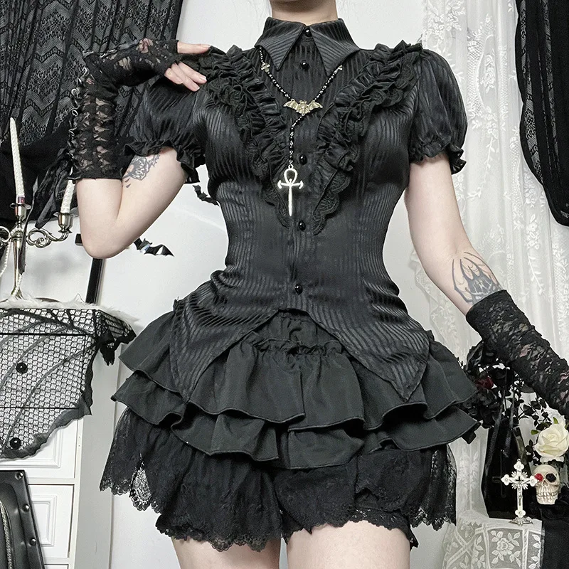 Goth Y2k Streetwear Dark Gothic Rock Shorts Frauen Vintage Cyber Punk Hotsweet Halloween Spitze Patchwork Kürbis Rock Weibliche