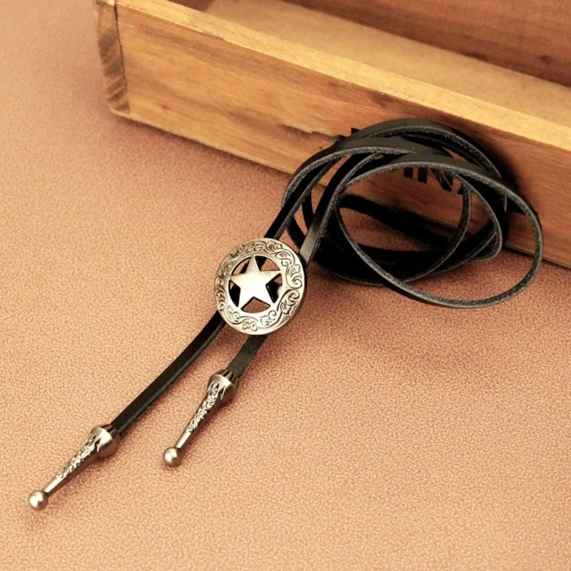 S1Y1 Adjustable Bolo Tie Popular Western Cowboy Teens Men Women Dance Necktie Gothic Shirts Hollow out Star Pendant Necktie