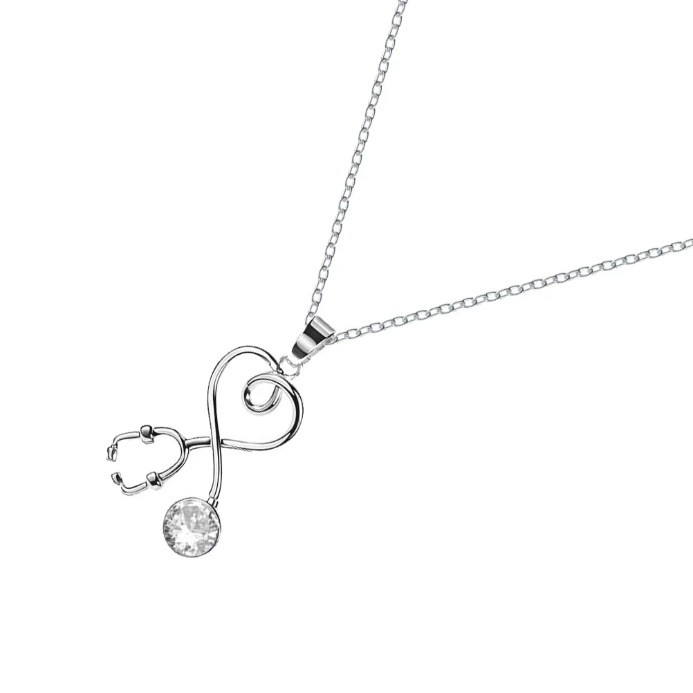 

1pc Stethoscope Heart Necklace Premium Alloy Zircon Pendant Clavicle Chain For Women Fashion Jewelry Delicate Collarbone