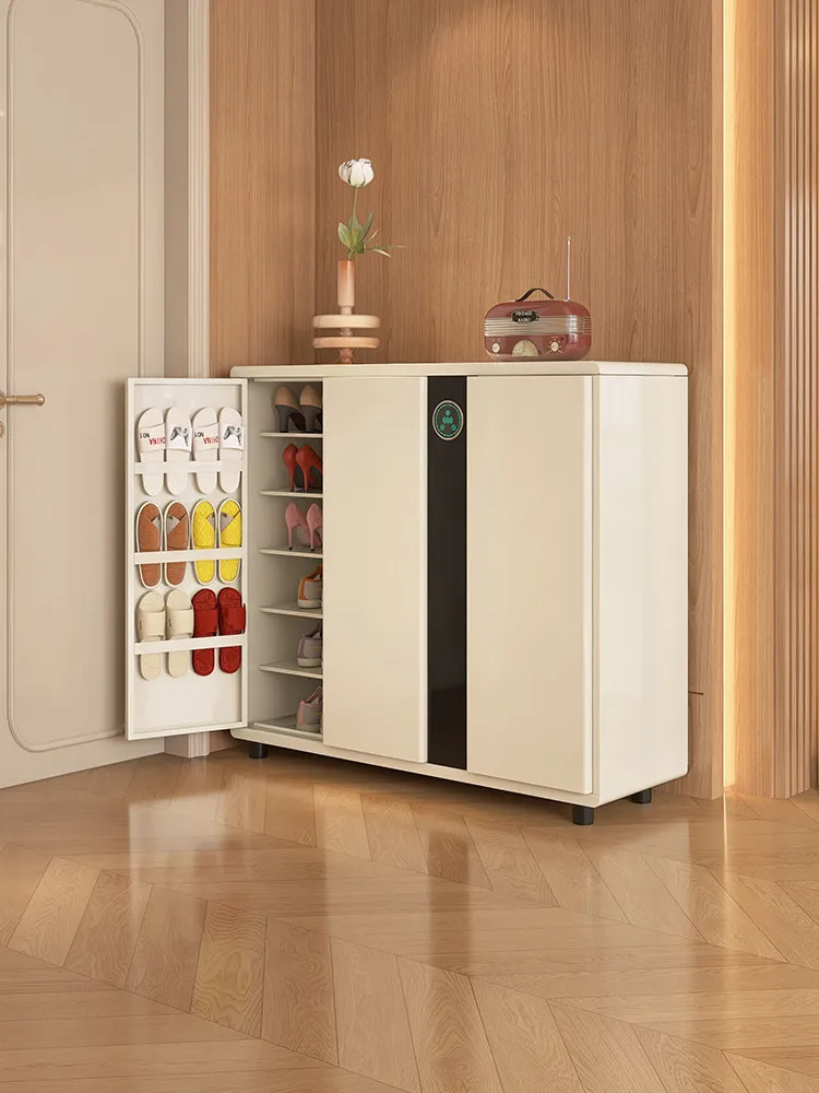 C13 - cream-colored shoe cabinet for home use, smart disinfection & drying entryway console table