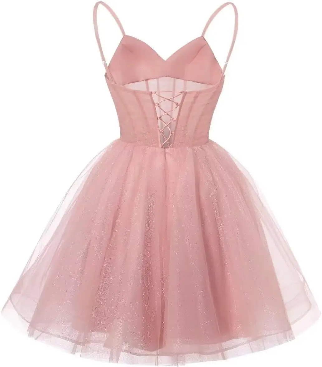 فستان كوكتيل قصير لحفلات العودة للوطن للنساء، فستان حفلات قصير لامع من التول فستان رسمي لحفلات التخرج #4