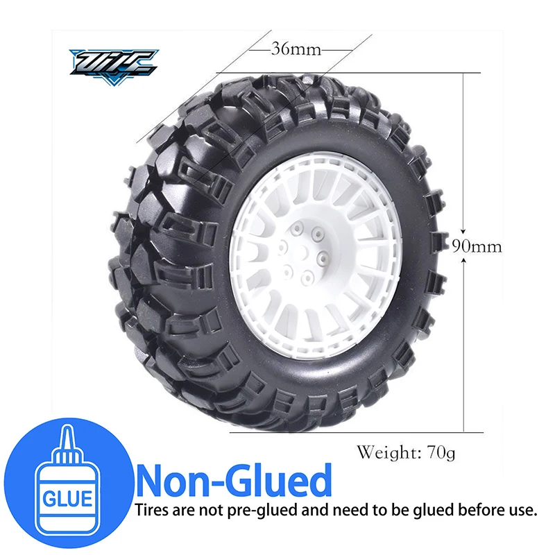 Plastic‑Rim Rubber RC Tire Set, 4PCS 90mm 1.9 Inch For 1/10 RC Crawler Axial SCX10 Traxxas TRX4 RC4WD D90 D110 MST Upgrade Parts