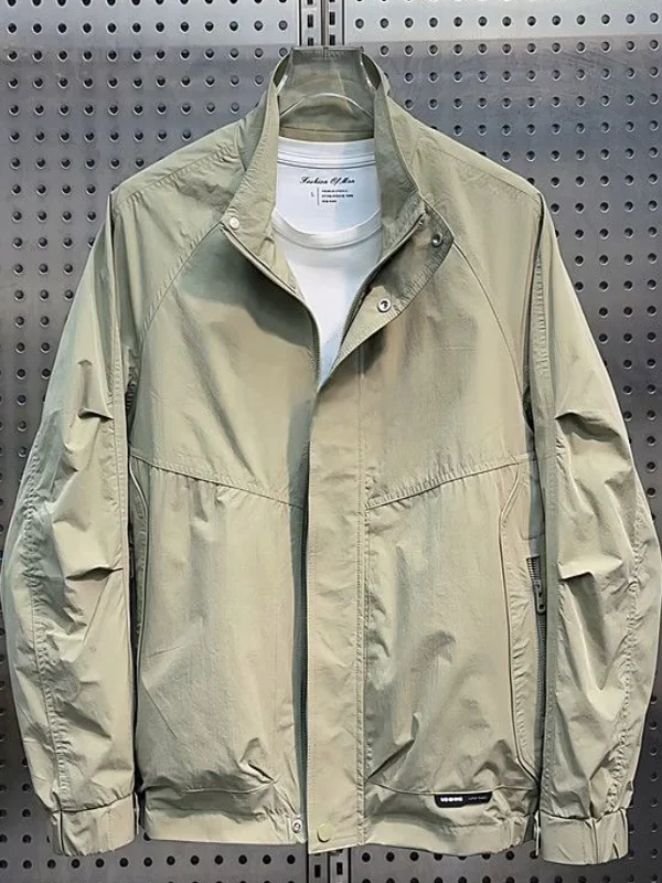 

Повседневная модная мужская куртка с воротником-стойкой, ветрозащитная весенне-осенняя ткань-стойка из полиэфирной ткани, молодежная молния...