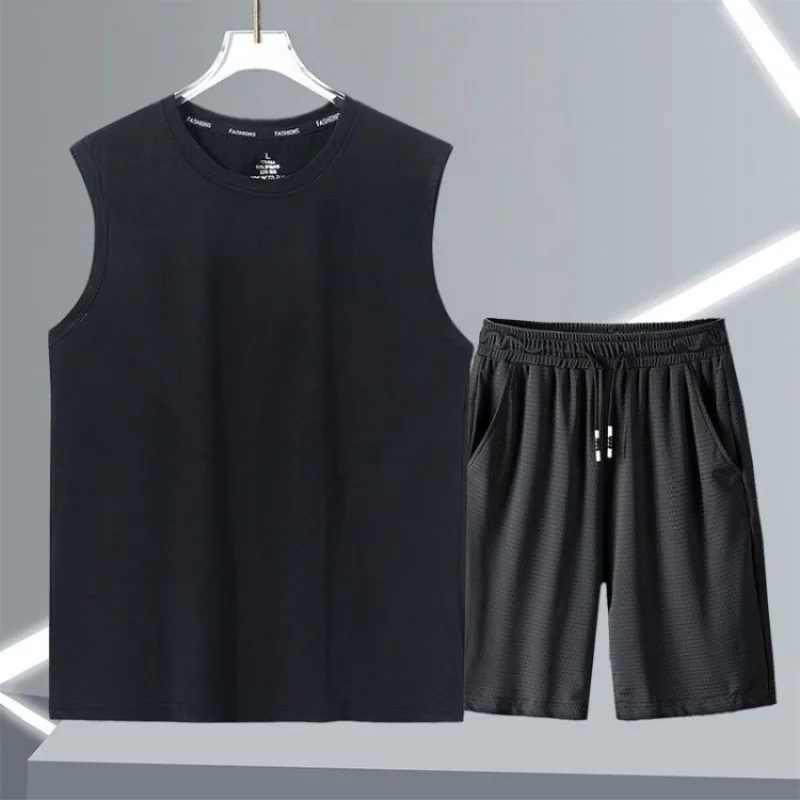 

Men's Ice Silk Cool Touch Breathable Quick Dry Thin Sports Suit Running Vest Tank Top Casual Set