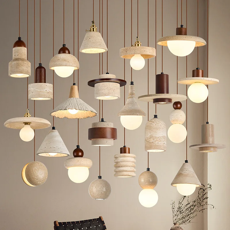 Yellow Travertine Home Decor LED Pendant Lamp for Bedroom Dining Room Kitchen  150CM Wire Adjustable Wabi Sabi Pendant Light