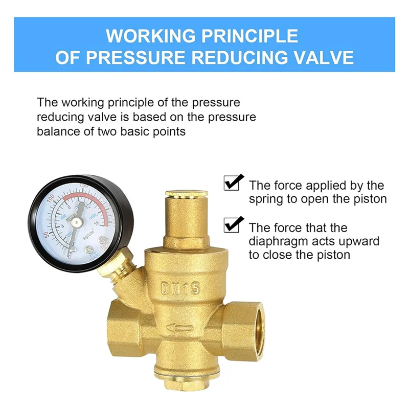 3X Water Pressure Regulator 1/2 Inch With Gauge, Hardness Brass, Adjustable Water Pressure Reducing Valve Water