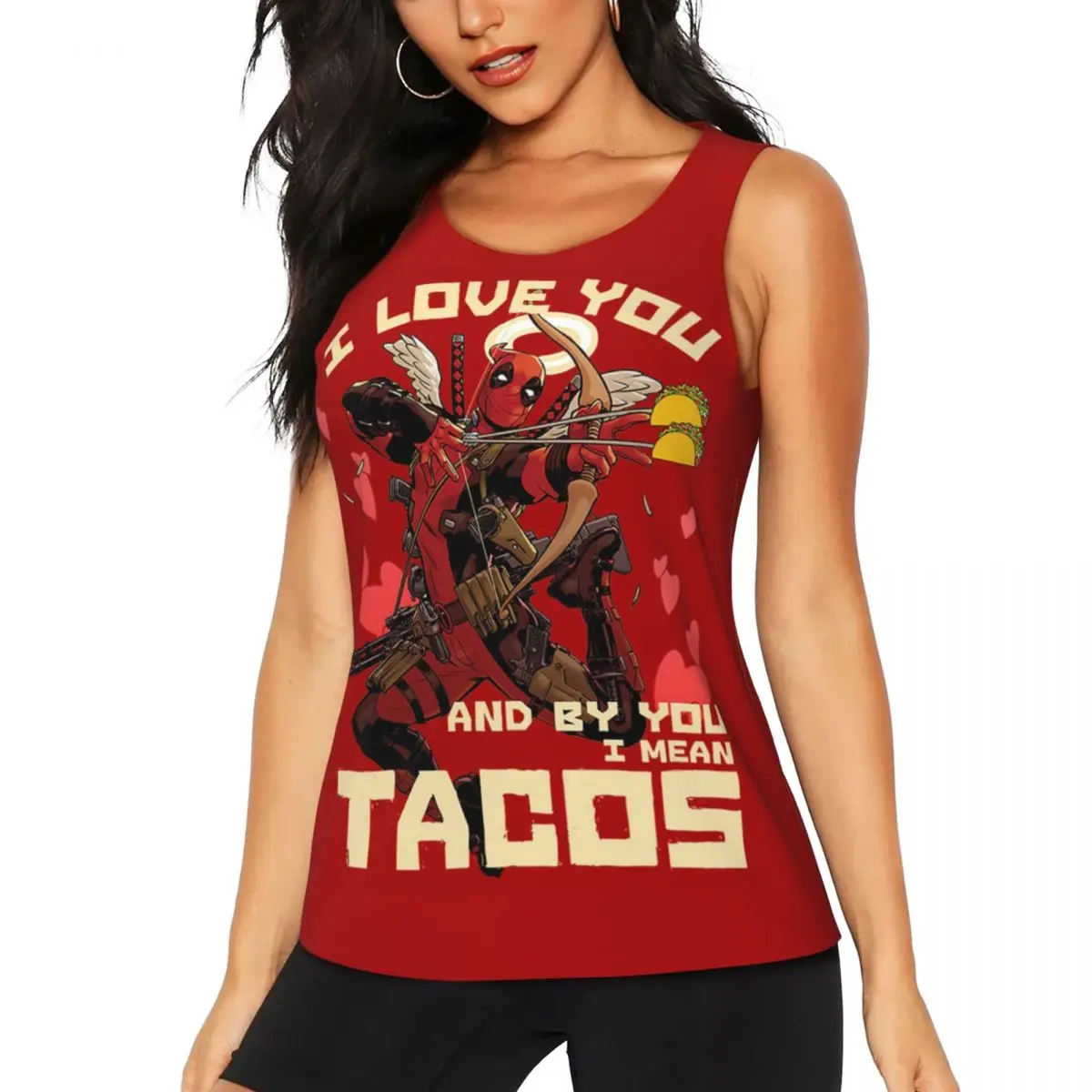 

Женская майка для занятий йогой Deadpool Taco Cupid