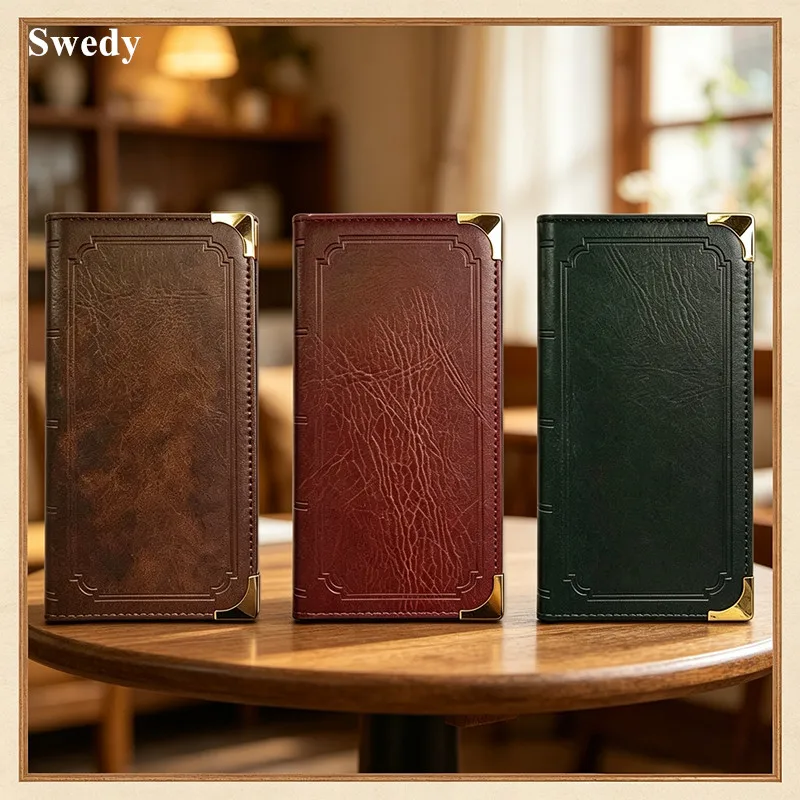 3 PCS PU Leather Restaurant Check Presenters Guest Card Holder Menu Bill Receipt Holder Cash Register Folder Sign Holder Cover