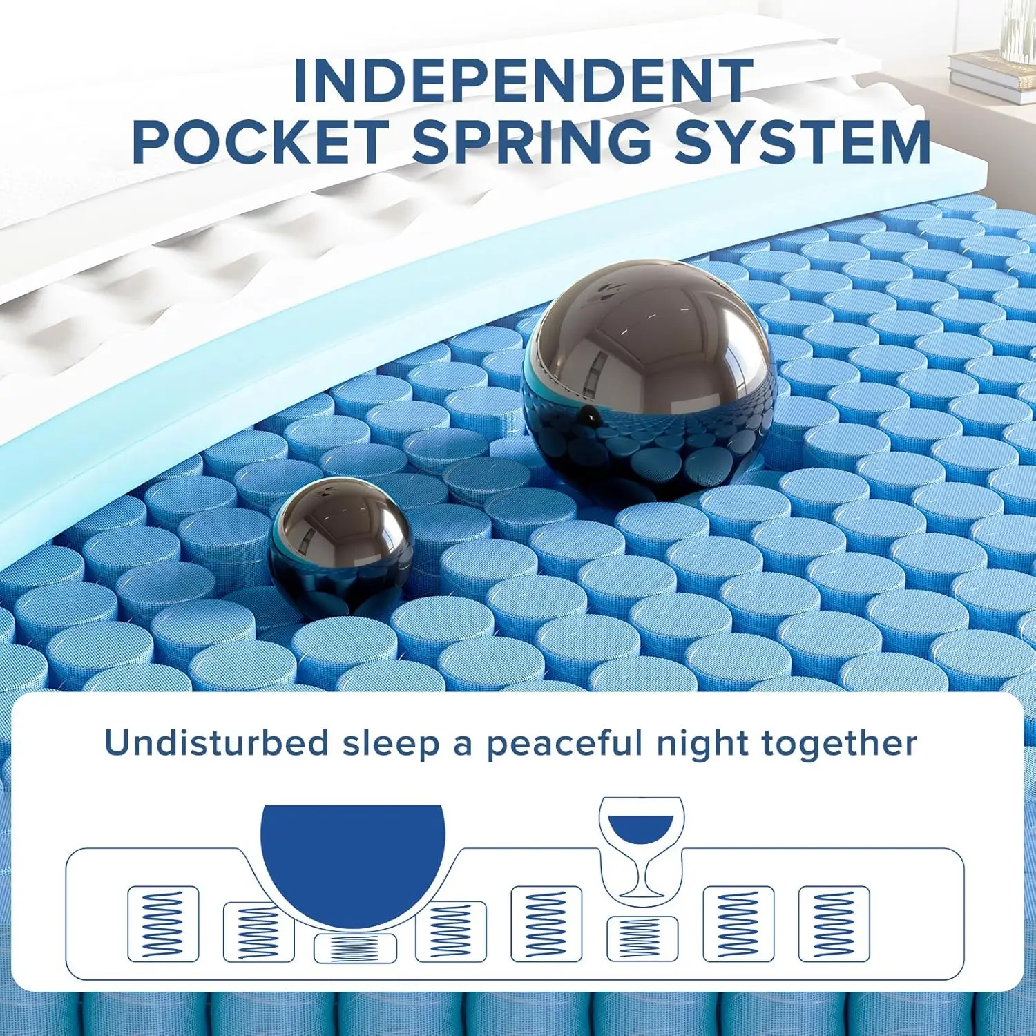 Colchão duplo, colchão híbrido de firmeza média de 10 polegadas com espuma viscoelástica de gel de carvão de bambu e molas com bolso, colchão de tamanho duplo