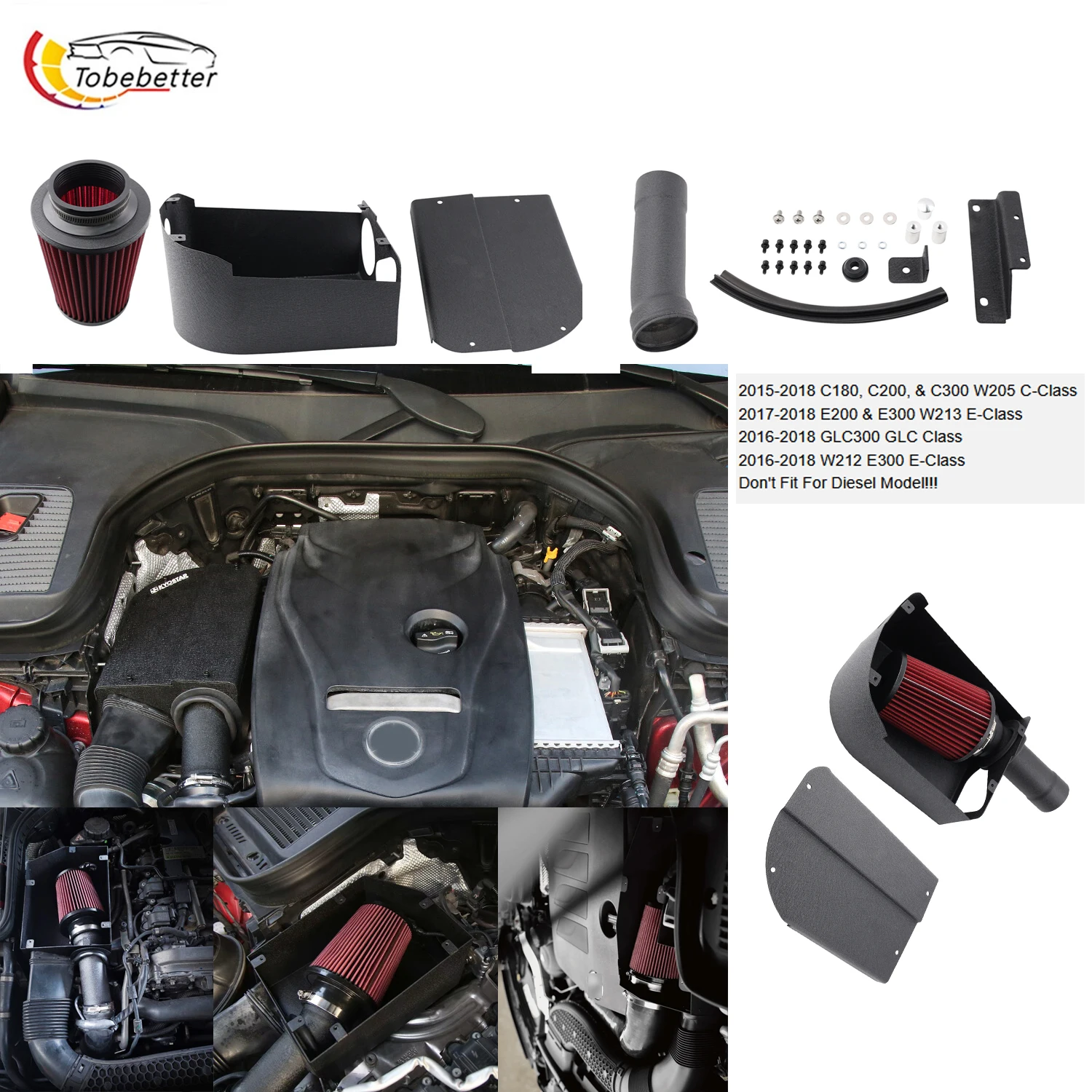 Performance Cold Air Intake System FOR 2015-2018 Mercedes Benz W205 W212 W213 M274 C180 C200 C300, E200, E300 GLC250 GLC300