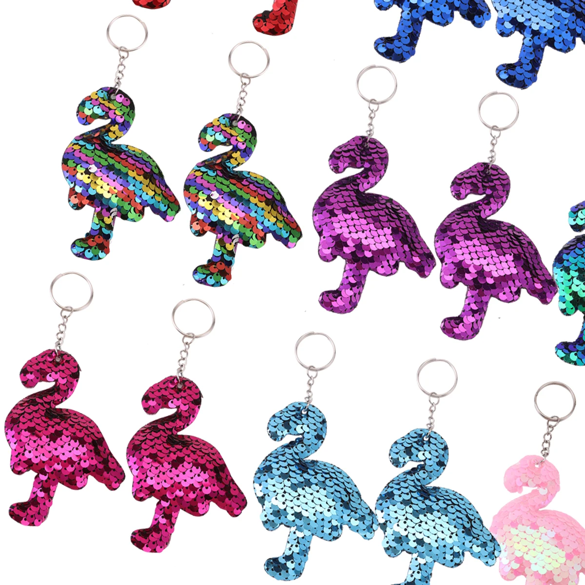 18Pcs Sequin Keychains, Sparkling Double-Sided Flamingo Shape Key Rings, Backpack Luggage Bag Decorations Birthday Party Favors