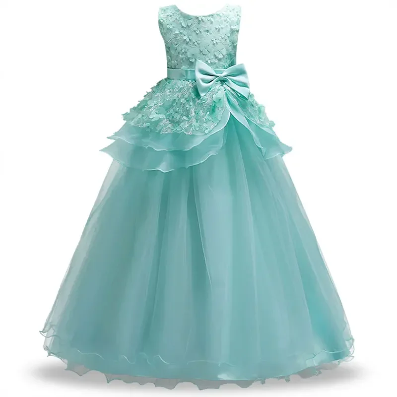 Modische Blumenmädchenkleider für Hochzeiten, Spitze, Netzstoff, ärmellos, Kinderkleider für Mädchen, Sommer, Kinder, Mädchen, Partykleid, 5–16 Jahre