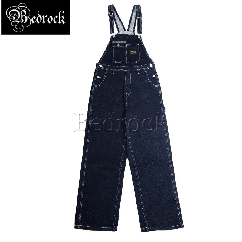 Vintage Overall For Men Striped Denim Jeans Suspender Pants Blue Worker Clothing Loose Wide Leg Cargo Pants