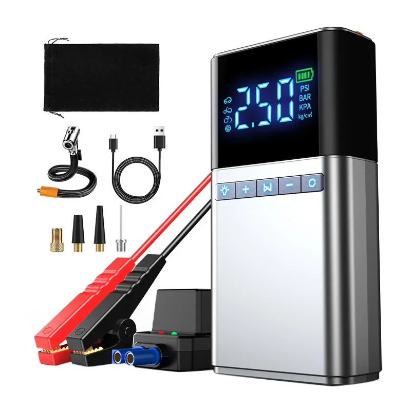 Portable 6000mAh 2 in 1 jump starter power bank and tire inflator 150psi with LED digital display Car emergency Tools