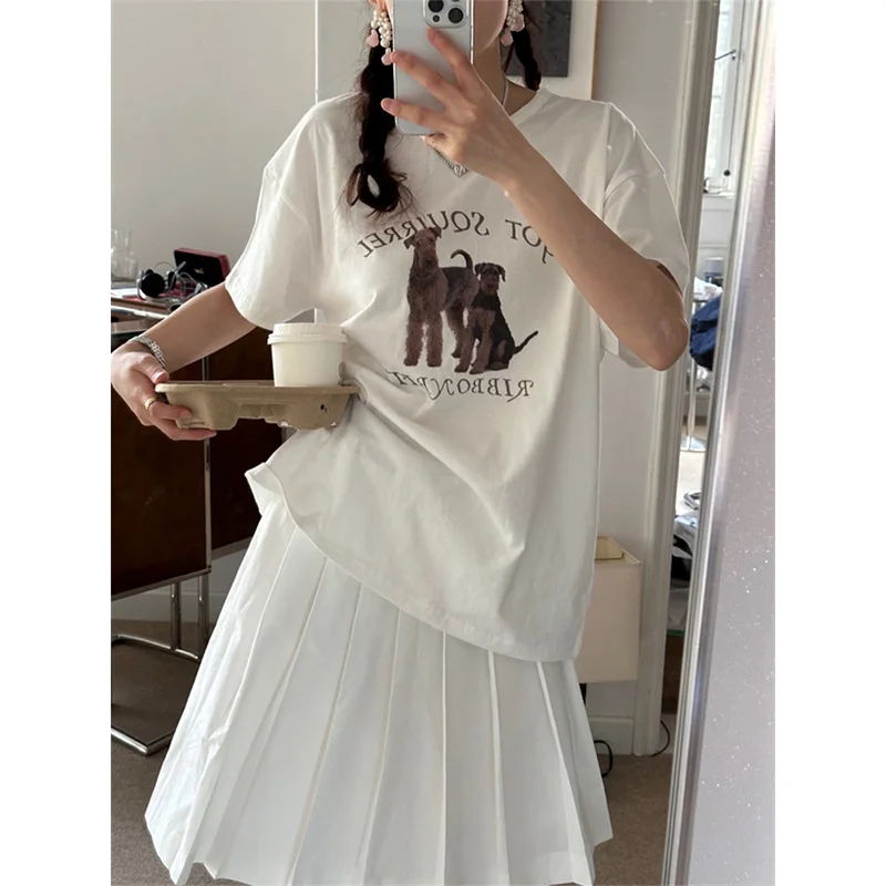 

2024 Summer Loose-Fitting Cotton Short Sleeve T-Shirt with Stylish Letter Print