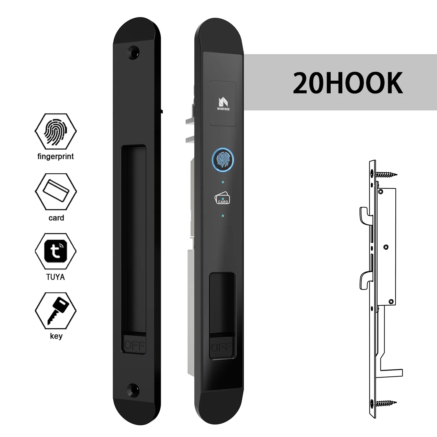 Fechadura Inteligente WINFREE Digital Slim para Portas Deslizantes e de Abrir, Compatível com Alexa ou Google Smart Home via Bluetooth Tuya