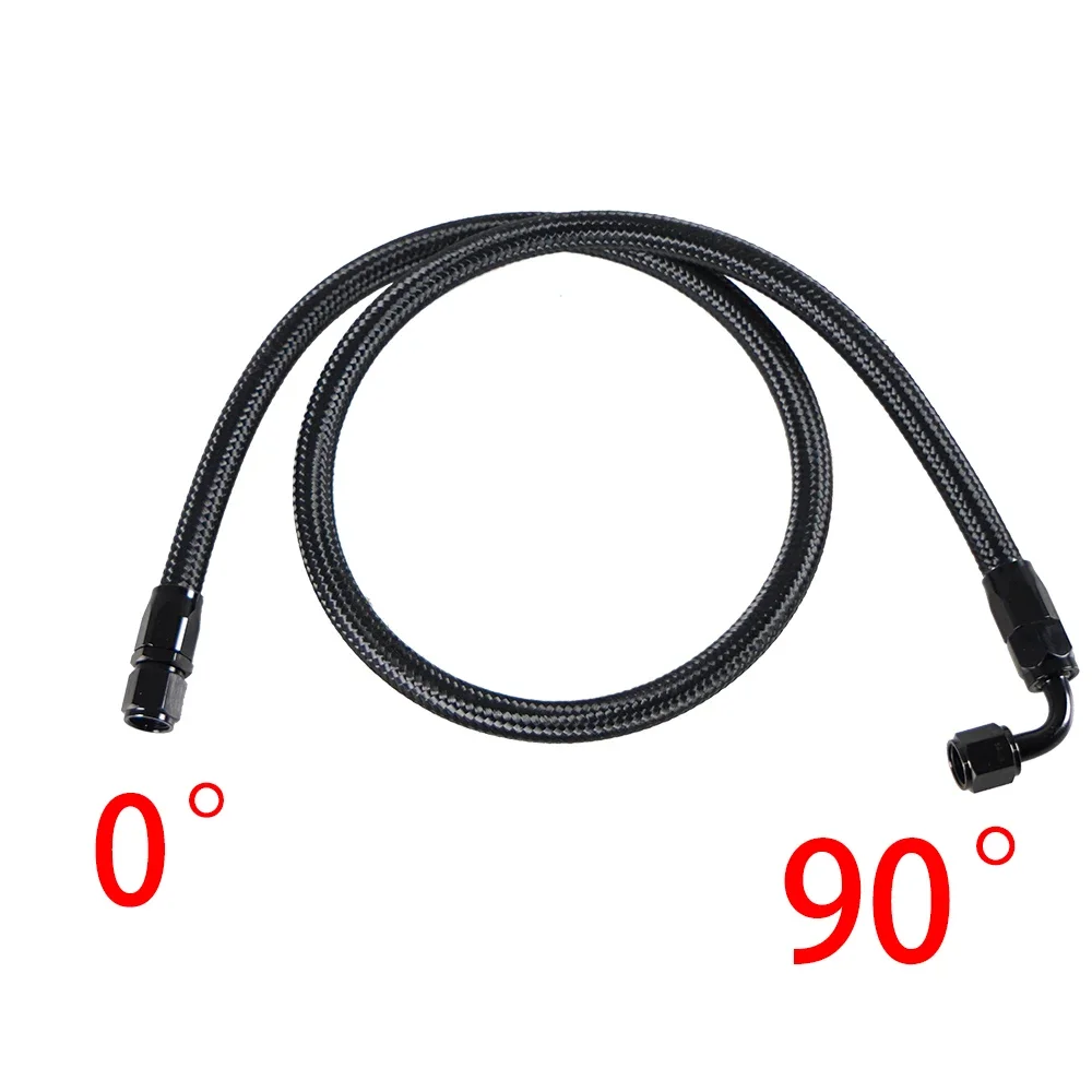 1M AN6 6AN Black Braided Oil Fuel Fittings Hose End 90+90 0+90 Degree Oil Adaptor Kit Oil Fuel Hose Line