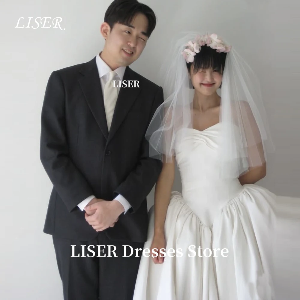 Liser Sweetheart A-Line Korea Wedding Dresses Silk Satin Photo Shoot Sweet 웨딩드레스 Long Bridal Gowns Corset Back Customized