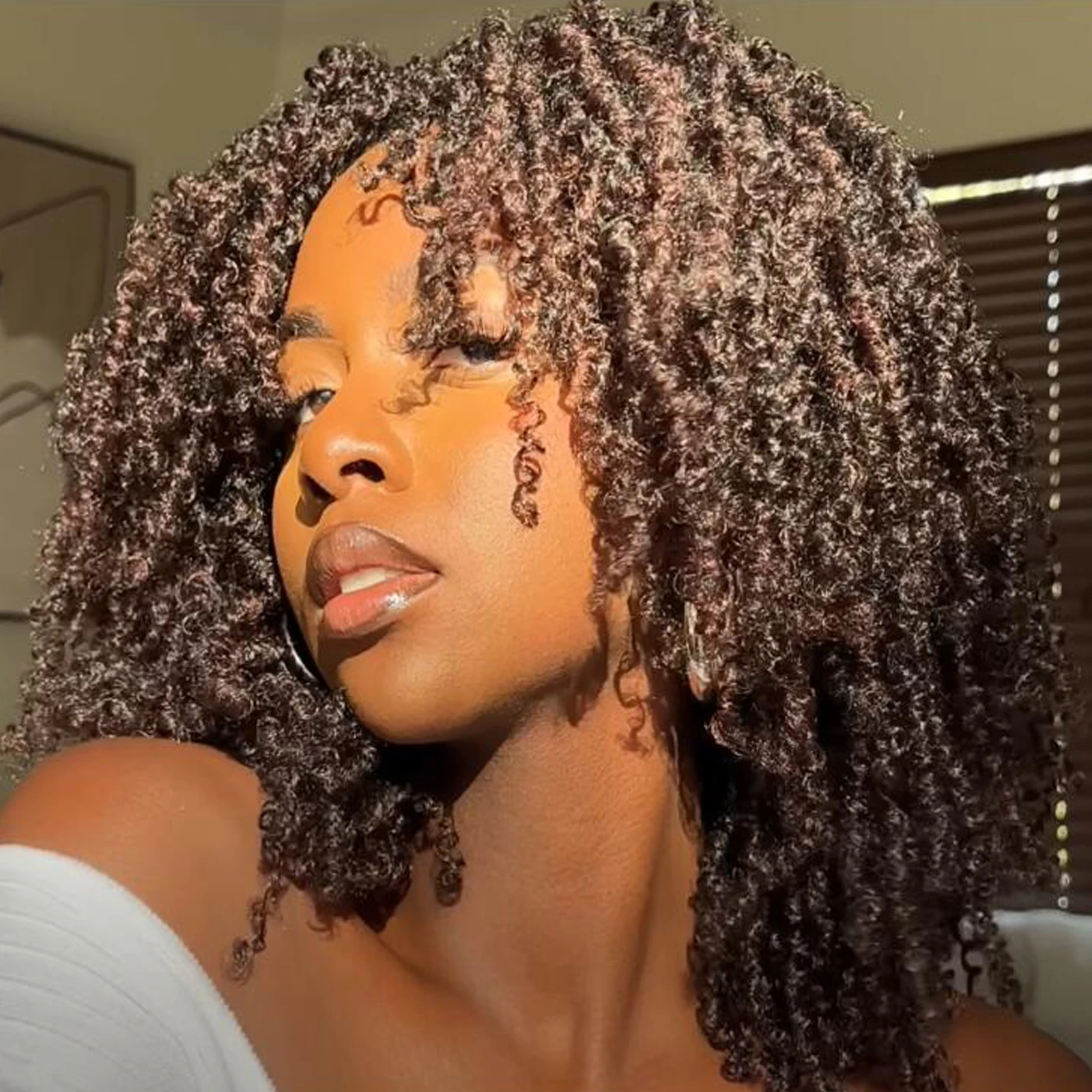 

Yanky Twist Crochet Hair Fluffy Spring Mini Twist Passion Twist,Ombre Brown Pre-Looped Crochet Braids Braiding Hair