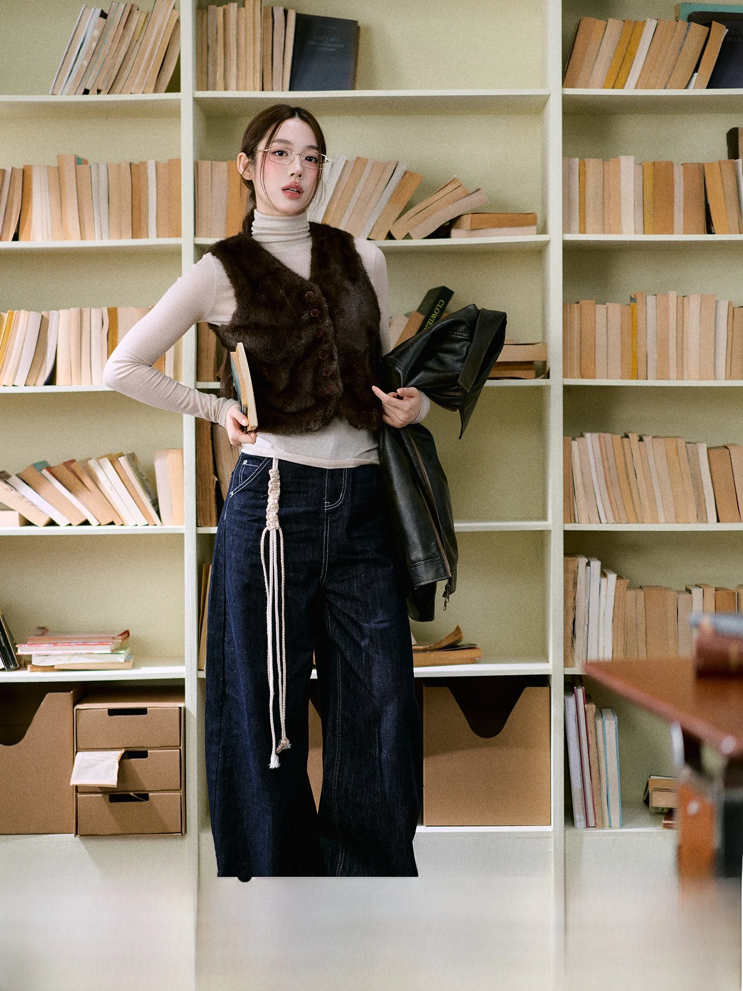 LaluneDuCiel Manteau ort vintage décontracté pour femme Jaet Gilet simile à la fourrure Vêtements d'extérieur pour l'hiver Polyvalent en fibre de polyester de qualité