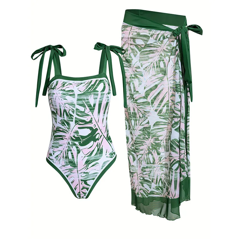 

2025 New - Two- Set European and American Sexy Strap Tight Long Cover-Up Skirt High-End One-Piece Swimsuit