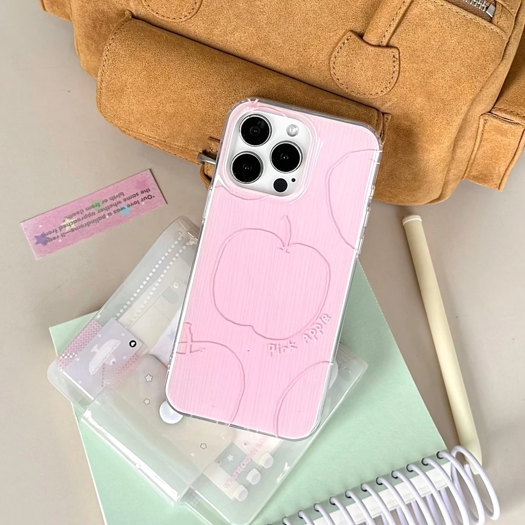 

Противоударный защитный чехол для телефона Sweet Cute Girl Series Line Pink Apple для iPhone 17, 16, 15, 14 Pro Max