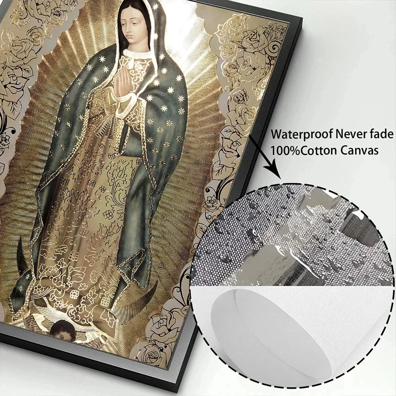 The Virgin of Guadalupe Poster Catholic Art Lady of Guadalupe Wall Art Canvas Painting Retro Religious Picture Home Decor Cuadro