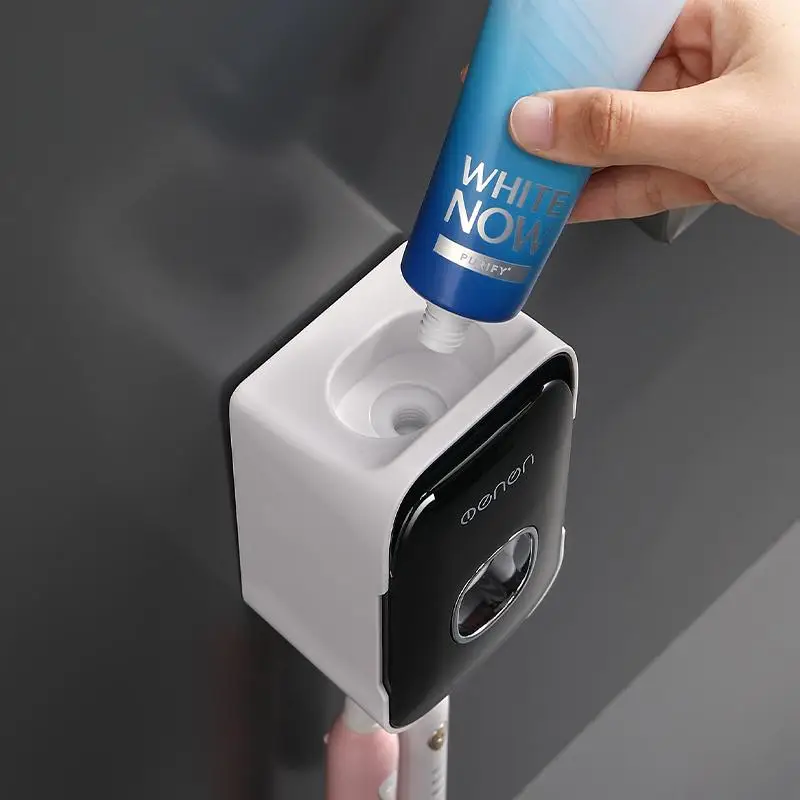 WIKHOSTAR Automatic Toothpaste Dispenser Toothbrush Holder Wall Mount Toothbrush Storage Rack Toothpaste Squeezer