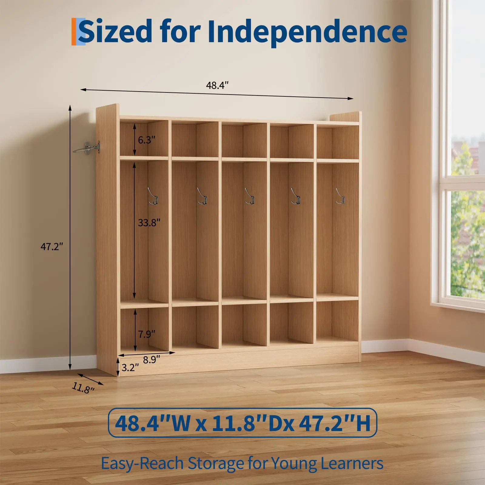 5-Section Classroom Coat Locker With 10 Cubbies & Hooks, Kids Daycare Storage Organizer With 5 Bins For Preschool Nursery Playroom