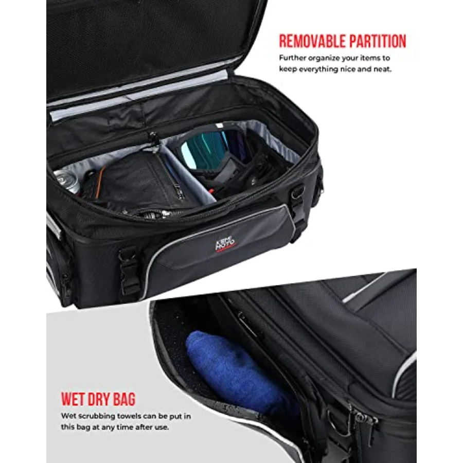 Motorcycle Travel Luggage Rack Tail Duffle Bag Collapsible Trunk Bag with Bar Straps Compatible with Road King Street Glide Roa