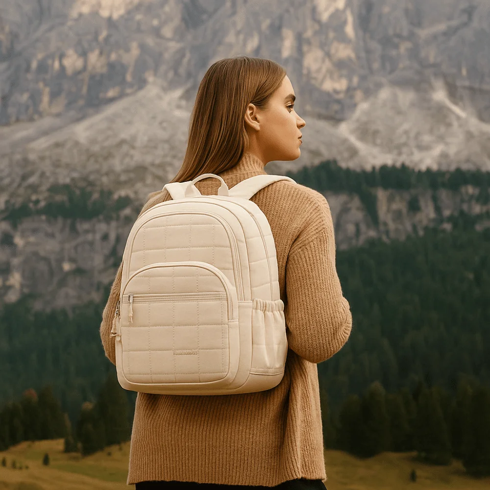 Creative Travel Backpack Quilted Plaid Waterproof Students School Bags Solid Color Fashionable College Student Backpack