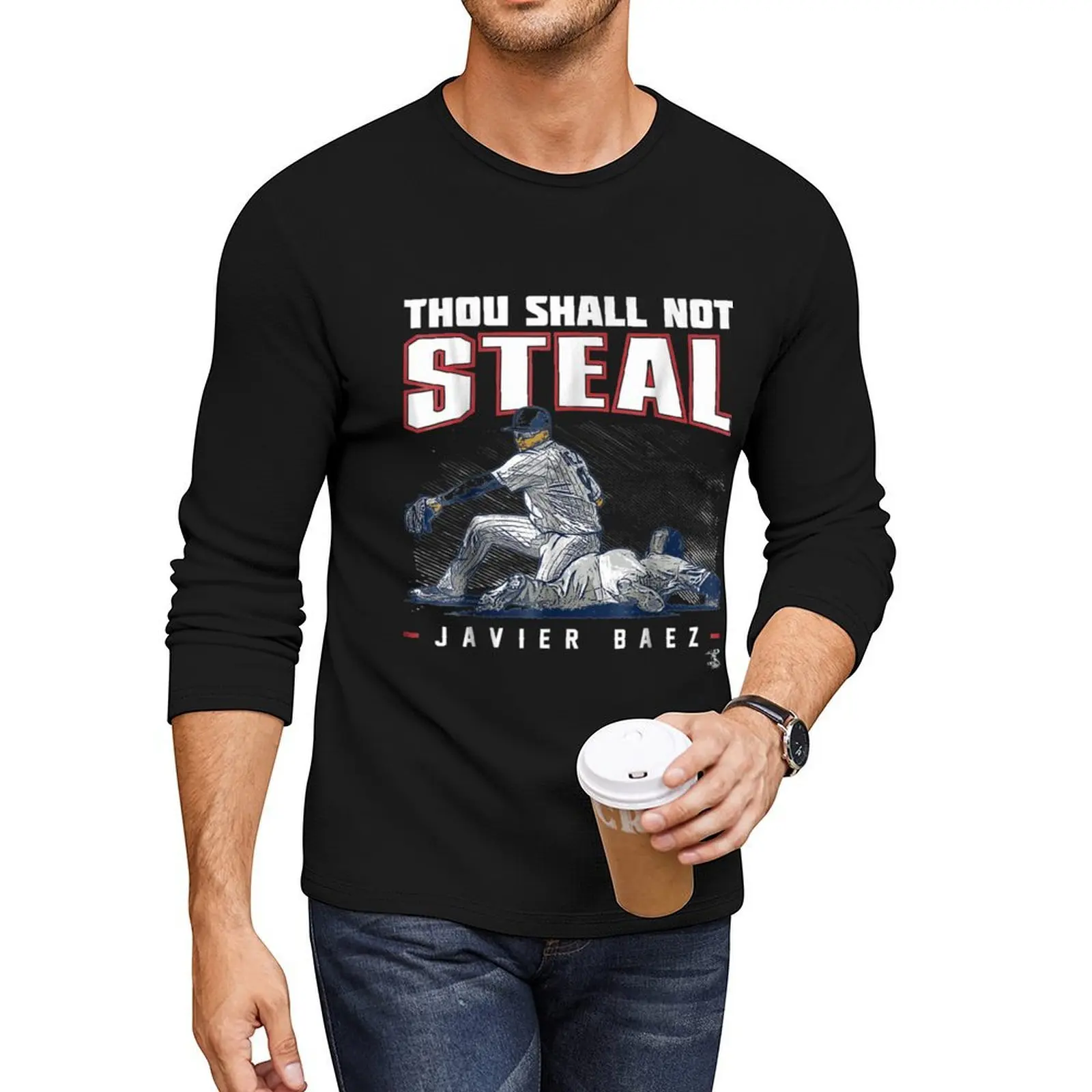 

Javier Baez Thou Shall Not Steal Long T-Shirt t shirt man anime clothes Aesthetic clothing slim fit t shirts for men