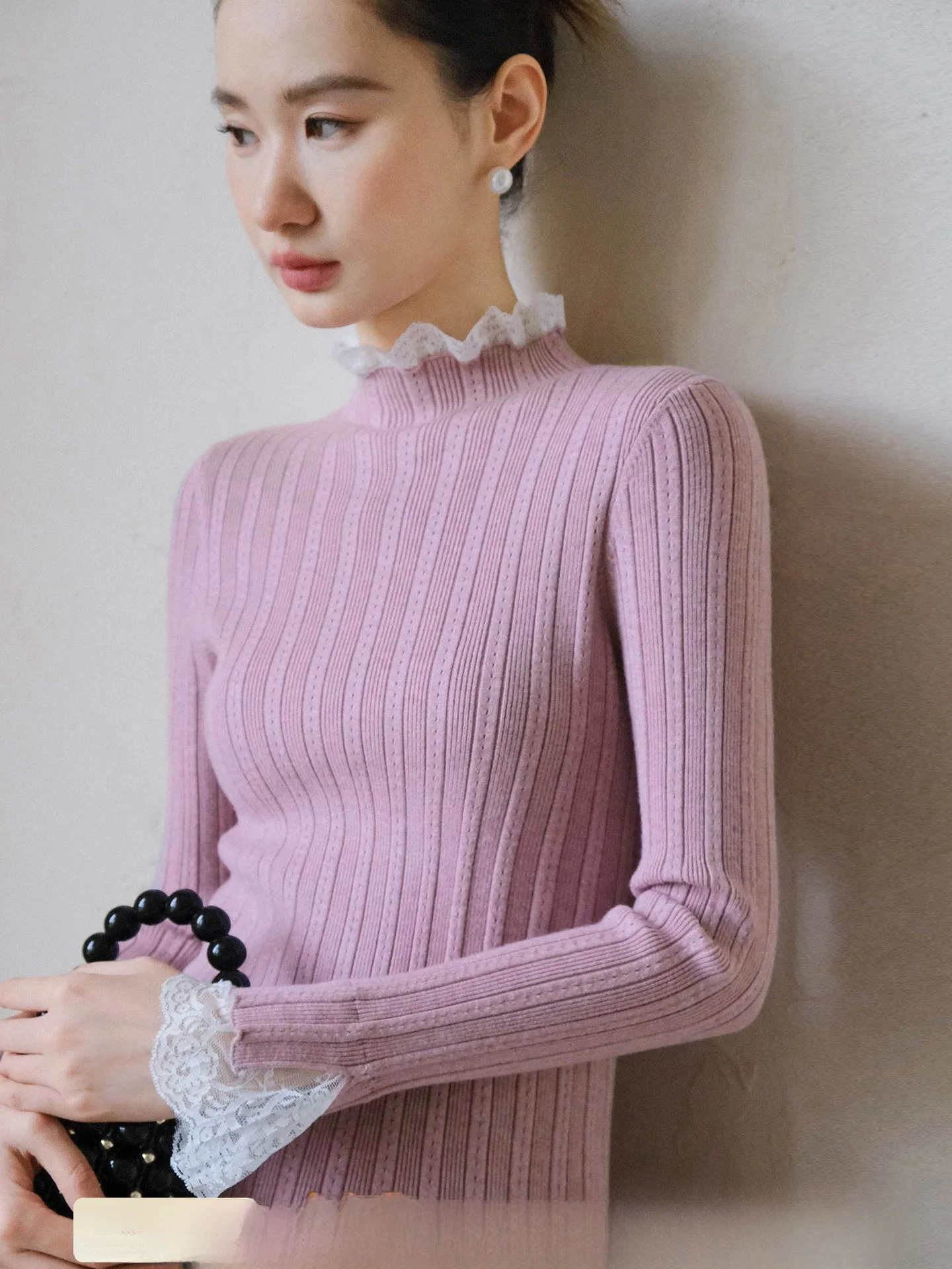 

XXNING вязаная основа с кружевом, женская осенне-зимняя новинка, милый антивозрастной вязаный свитер, облегающий длинный свеч