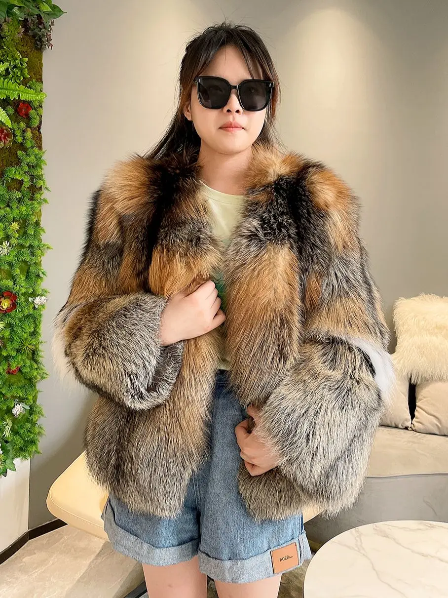 

JANEFUR Real Fur Coat Women 2023 Luxury Full Pelt Speical Fox Fur Jackets Custom Wholesale Warm Female Winter Coats