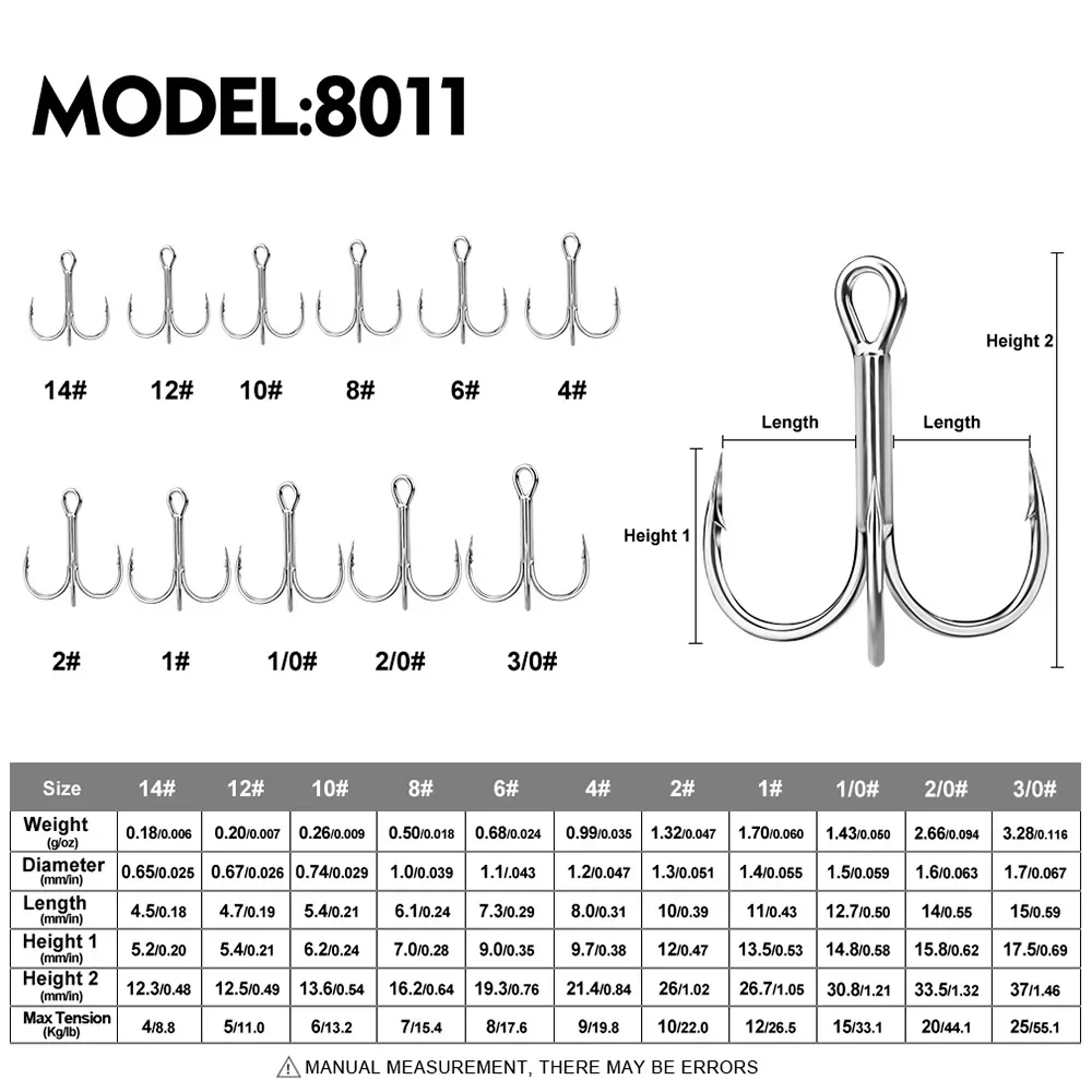 10pcs/lot 3/0#-14# Super Strength 8011 High Carbon Steel Carp Fishing Hook Barbed Treble Hooks Fishhooks Carp Fishing Tackle