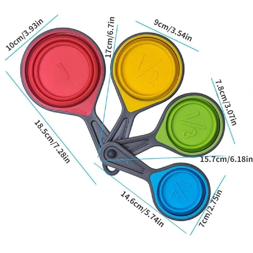 Tasse à mesurer pliante rétractable en silicone, cuillère à mesurer, ensemble de qualité alimentaire, cuisson, café, sucre, outils de cuisson, 4 pièces