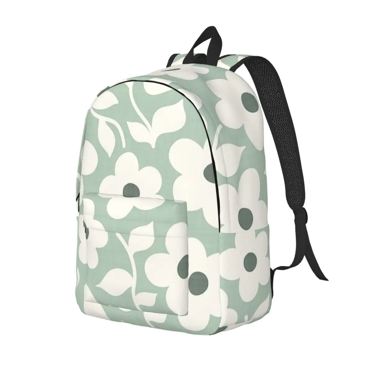 Bold Daisy Flowers Sage Green Playful Floral Design Backpack School Bag Hiking Travel Daypack Fashion Bookbag Shoulder Bags