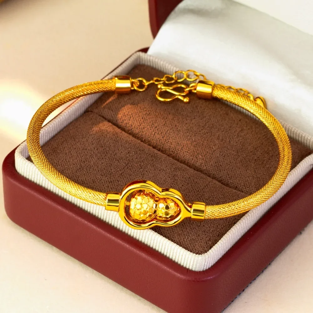 Burst flash fish scale can be rotated gourd bracelet ancient law retro senior sense 9999gold