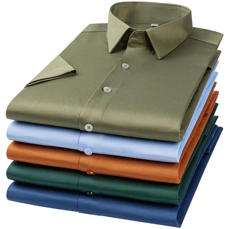 

Men's Pure Color Casual Busin irt Cuban Collar Slim Fit Long Sve Commute Appropriate Polyester Fiber Spring Season
