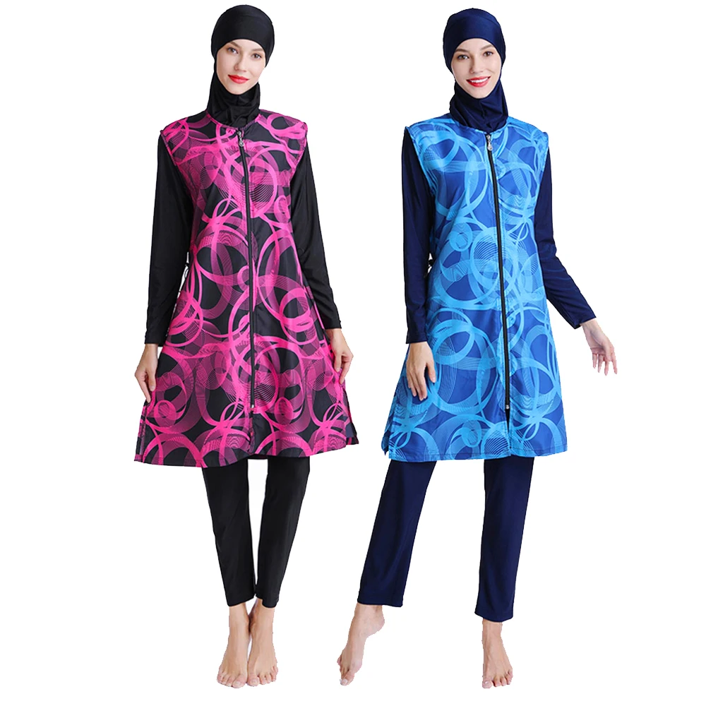 

Loose Burkini Swimsuit with Zipper for Women, All Covered Beach Wear with Cap, Arabian Swimwear, New, S-3XL, 3PCs, M063