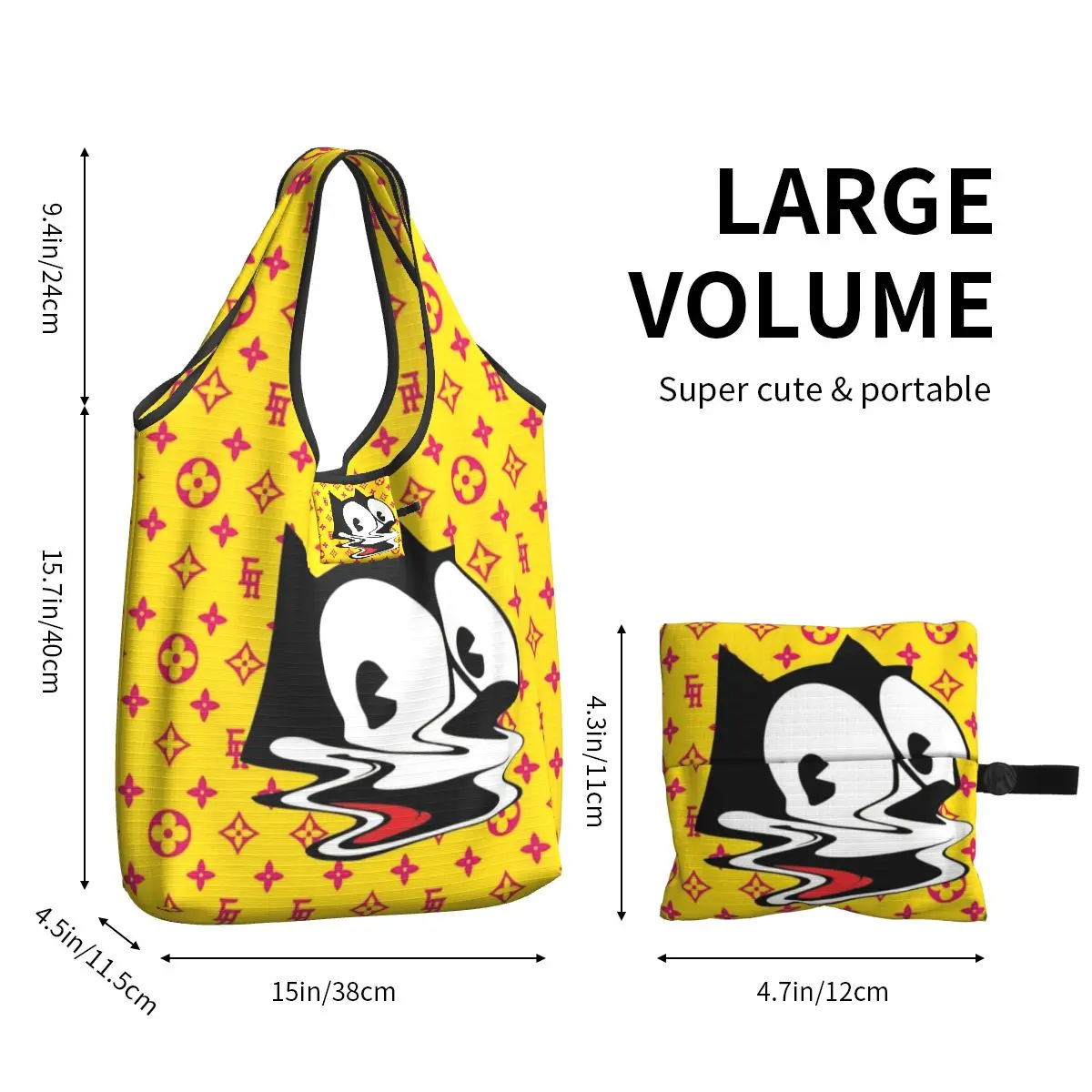 Custom Disney Cartoon Felix The Cat Shopping Bag Women Portable Large Capacity Groceries Anime Tote Shopper Bags