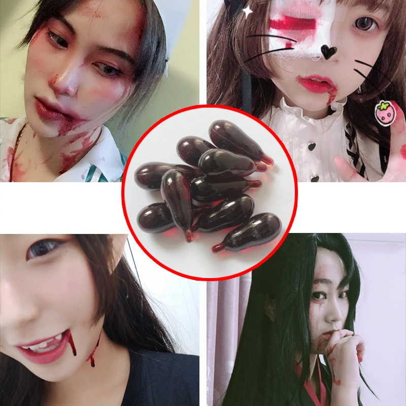 

5Pcs Fake Halloween Party Supplies Fake Blood Capsules Mouth Women Liquid Makeup Blood Capsules