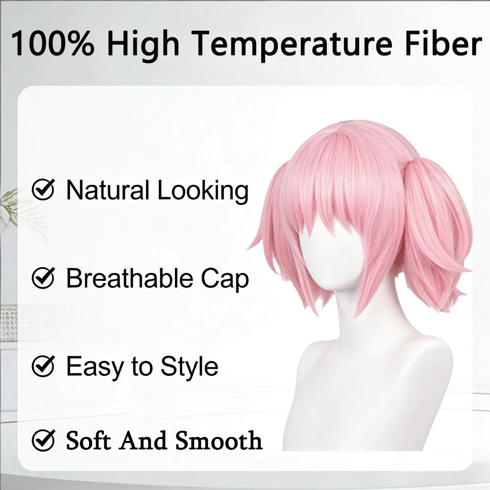 Sweet Pink Pigtail Wig, Short Layered Synthetic Hair with Ponytails, Cute Lolita Wig for Women Girls Daily Wear and Party Events