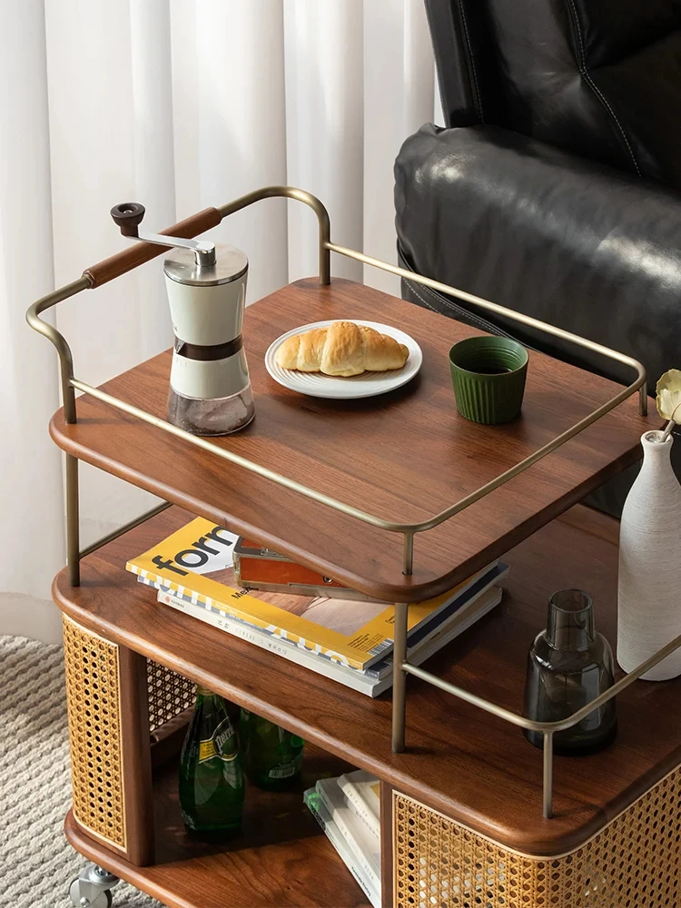 Couch side living room 2024 new solid wood side cabinet movable trolley