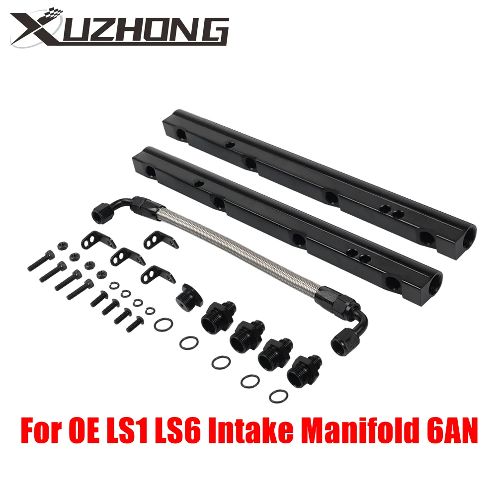 1Set Billet Fuel Rail Kit Black For OE LS1 LS6 Intake Manifold 6AN + Hardware FPR-1045