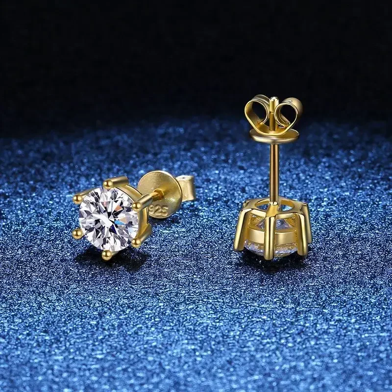 

Real D Color VVS Moissanite Stud Earrings Sterling Silver 2CT Diamond Wedding Earrings 14K Yellow Gold Jewelry Women Earring