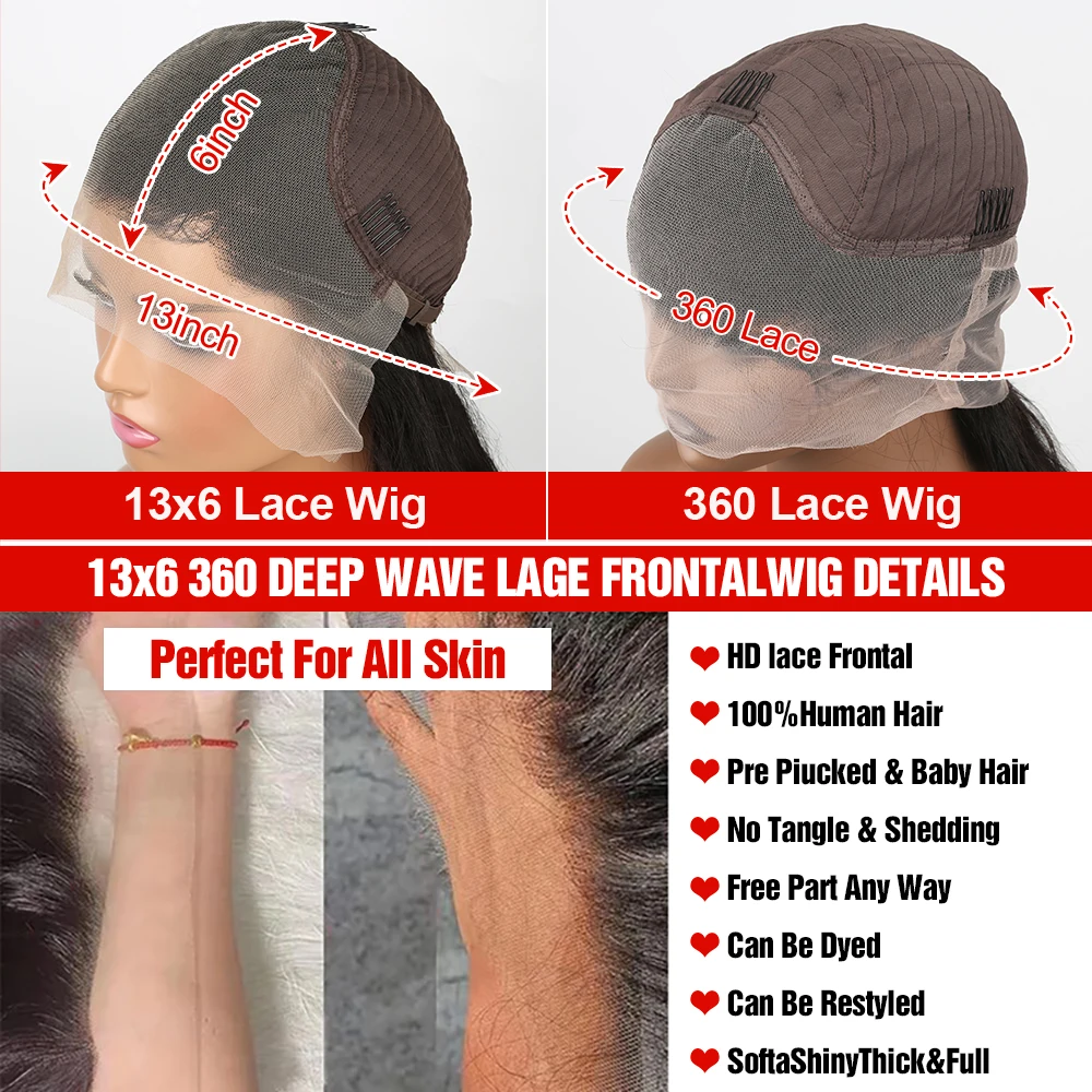 300% كثافة موجة المياه 360 كامل الدانتيل الجبهة خصلات الشعر المستعار الإنسان 40 46 بوصة مجعد الباروكات 13x6 HD الدانتيل أمامي موجة عميقة الباروكات للنساء